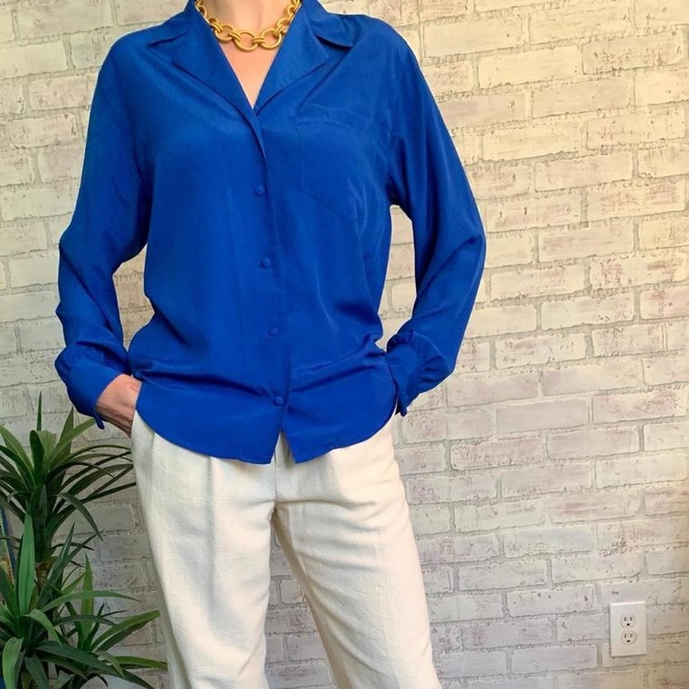 Blue Button up Blouse Top